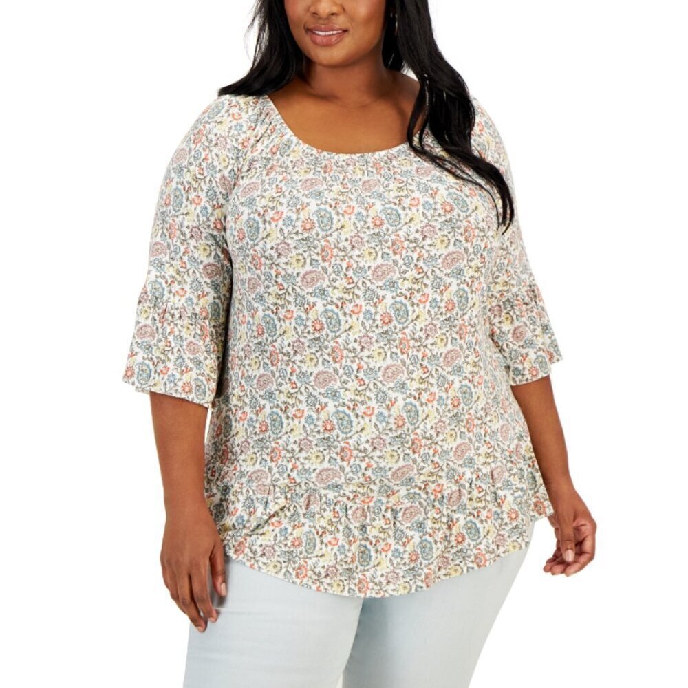 Style & Co. Plus Size Floral Printed On-Off Top NWT